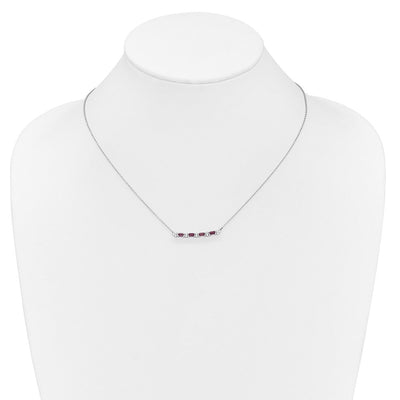 14K White Gold Octagon Ruby and Diamond Bar Necklace, 18 x 3mm