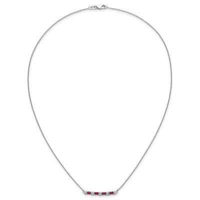 14K White Gold Octagon Ruby and Diamond Bar Necklace, 18 x 3mm