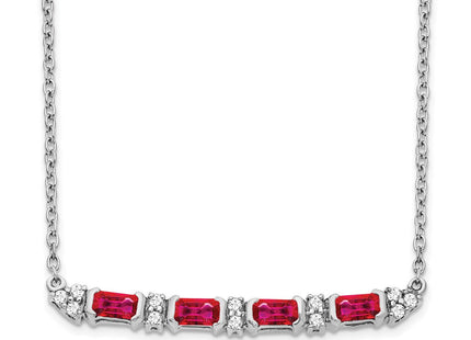 14k White Gold Octagon Ruby and Diamond Bar Necklace (Style PM7225-RU-010-WA)