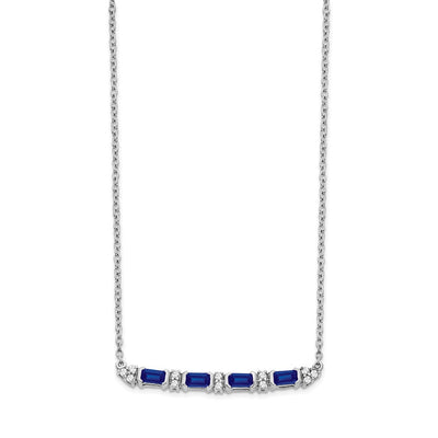 14K White Gold Octagon Sapphire and Diamond Bar Necklace, 18 x 3mm