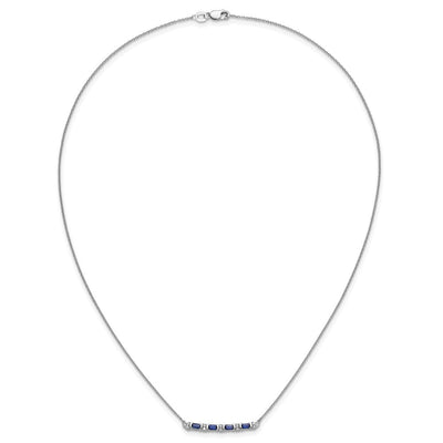 14K White Gold Octagon Sapphire and Diamond Bar Necklace, 18 x 3mm