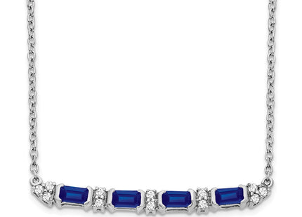 14k White Gold Octagon Sapphire and Diamond Bar Necklace (Style PM7225-SA-010-WA)