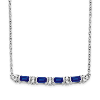 14K White Gold Octagon Sapphire and Diamond Bar Necklace, 18 x 3mm