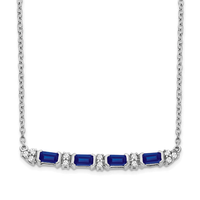 14k White Gold Octagon Sapphire and Diamond Bar Necklace, 18 x 3mm