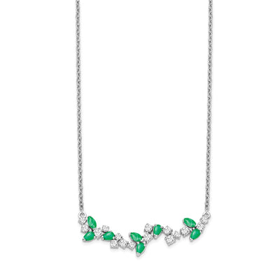 14K White Gold Marquise Emerald and Diamond Floral Bar Necklace