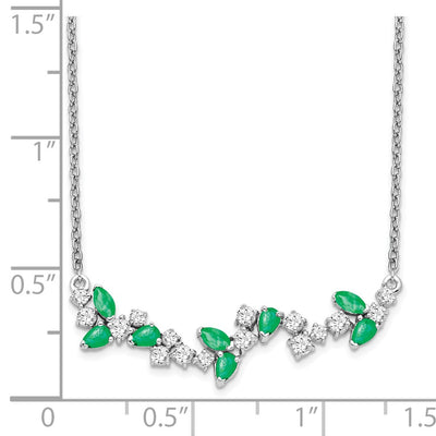 14K White Gold Marquise Emerald and Diamond Floral Bar Necklace