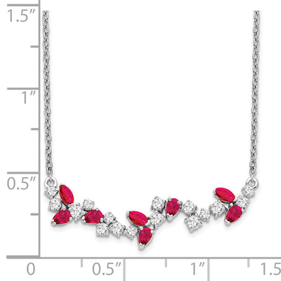 14K White Gold Marquise Ruby and Diamond Floral Bar Necklace