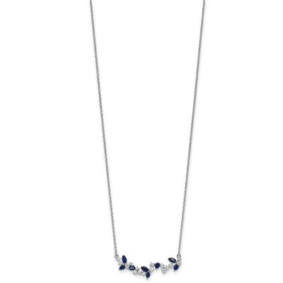 14K White Gold Marquise Sapphire and Diamond Floral Bar Necklace