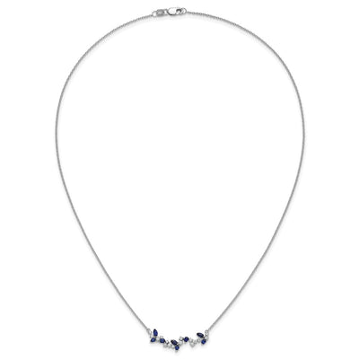 14K White Gold Marquise Sapphire and Diamond Floral Bar Necklace