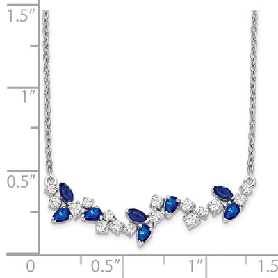 14K White Gold Marquise Sapphire and Diamond Floral Bar Necklace