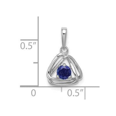 14K White Gold Created Sapphire Triangle Pendant
