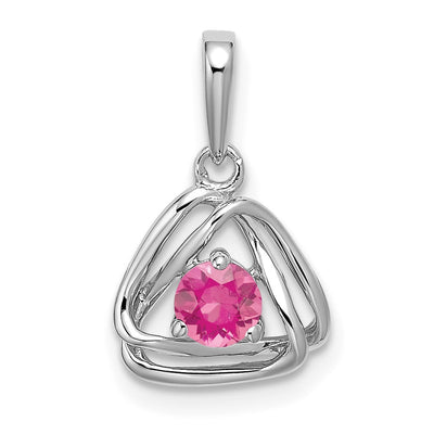 14K White Gold Pink Tourmaline Triangle Pendant