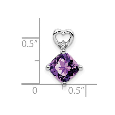 14K White Gold Amethyst and Diamond Heart Chain Slide, 15.4 x 10.2mm