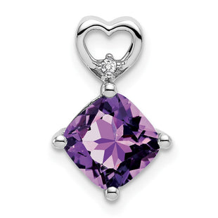 14k White Gold Amethyst and Diamond Heart Chain Slide (Style PM7399-AM-001-WA)