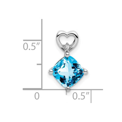 14K White Gold Blue Topaz and Diamond Heart Chain Slide