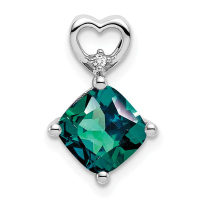 14K White Gold Created Alexandrite and Diamond Heart Chain Slide