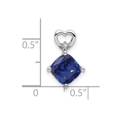 14K White Gold Created Sapphire and Diamond Heart Chain Slide