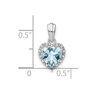 Sterling Silver Rhodium-plated Aquamarine and Diamond Pendant, 18 x 9.3mm