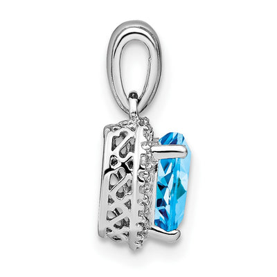 Sterling Silver Rhodium-plated Blue Topaz and Diamond Pendant, 18 x 9.3mm