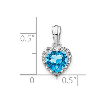 Sterling Silver Rhodium-plated Blue Topaz and Diamond Pendant, 18 x 9.3mm