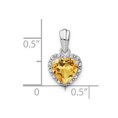 Sterling Silver Rhodium-plated Citrine and Diamond Pendant, 18 x 9.3mm
