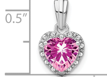 Sterling Silver Rhod-plated Created Pink Sapphire/Diamond Pendant, 18 x 9.3mm