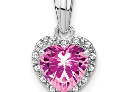 Sterling Silver Rhod-plated Created Pink Sapphire/Diamond Pendant, 18 x 9.3mm