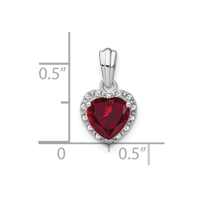 Sterling Silver Rhodium-plated Created Ruby and Diamond Pendant, 18 x 9.3mm