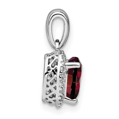 Sterling Silver Rhodium-plated Garnet and Diamond Pendant, 18 x 9.3mm