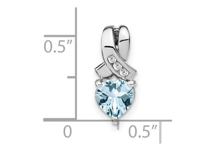 Sterling Silver Rhodium-plated Aquamarine and Diamond Pendant (Style PM7401-AQ-003-SSA)