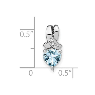 Sterling Silver Rhodium-plated Aquamarine and Diamond Pendant, 14.8 x 6.4mm