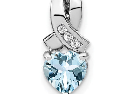 Sterling Silver Rhodium-plated Aquamarine and Diamond Pendant (Style PM7401-AQ-003-SSA)