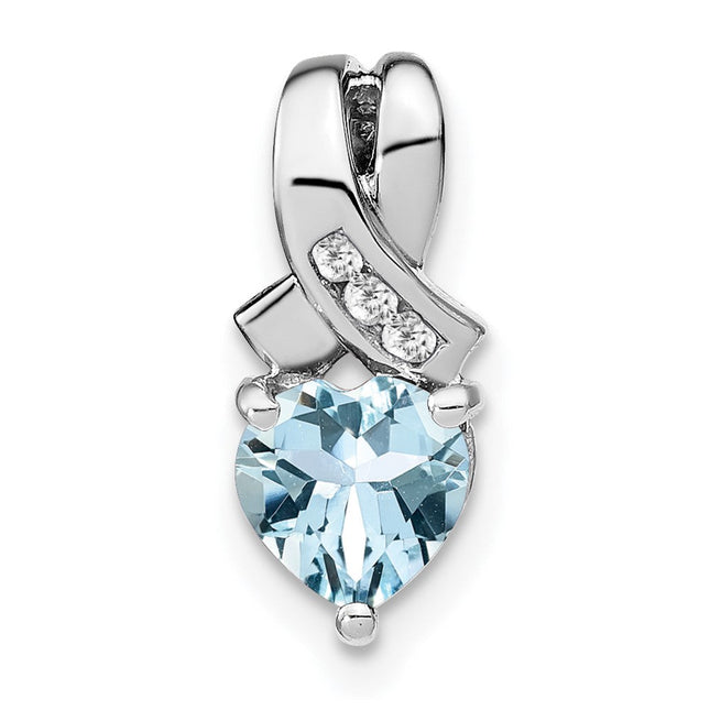 Sterling Silver Rhodium-plated Aquamarine and Diamond Pendant, 14.8 x 6.4mm