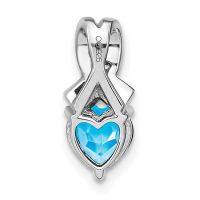 Sterling Silver Rhodium-plated Blue Topaz and Diamond Pendant, 14.8 x 6.4mm