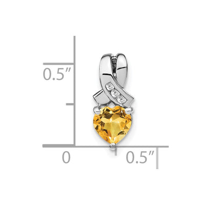 Sterling Silver Rhodium-plated Citrine and Diamond Pendant, 14.8 x 6.4mm