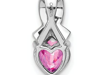 Sterling Silver Rhod-plated Created Pink Sapphire/Diamond Pendant, 14.8 x 6.4mm