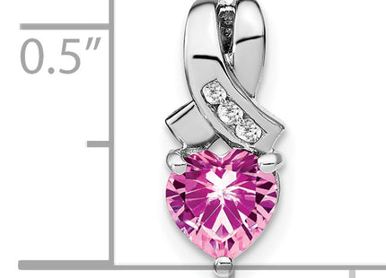 Sterling Silver Rhod-plated Created Pink Sapphire/Diamond Pendant, 14.8 x 6.4mm