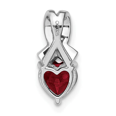 Sterling Silver Rhodium-plated Created Ruby and Diamond Pendant, 14.8 x 6.4mm