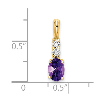 14K Oval Amethyst and Diamond Pendant, 19 x 5mm