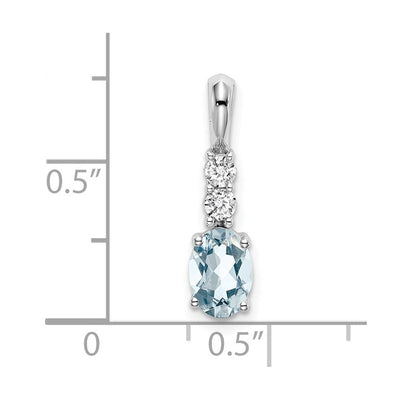 14K White Gold Oval Aquamarine and Diamond Pendant, 19 x 5mm