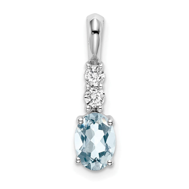 14K White Gold Oval Aquamarine and Diamond Pendant, 19 x 5mm