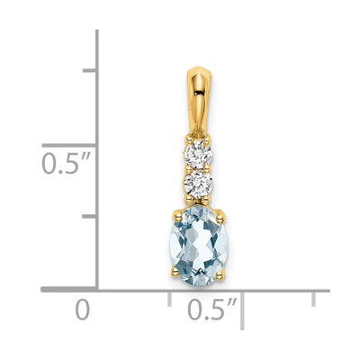 14K Oval Aquamarine and Diamond Pendant, 19 x 5mm