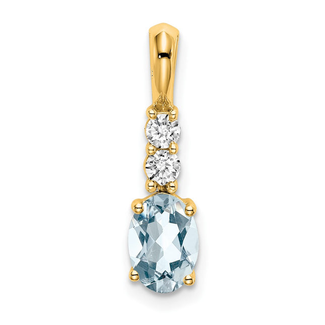 14K Oval Aquamarine and Diamond Pendant, 19 x 5mm