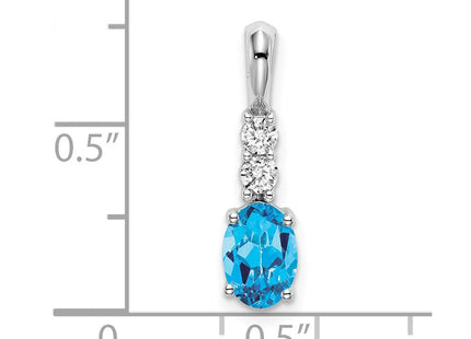 14k White Gold Oval Blue Topaz and Diamond Pendant (Style PM7406-BT-013-WA)