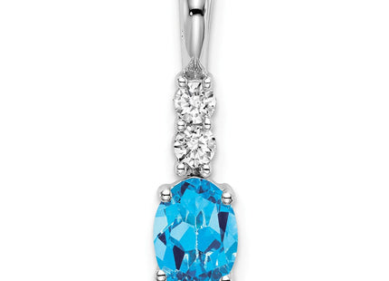 14k White Gold Oval Blue Topaz and Diamond Pendant (Style PM7406-BT-013-WA)
