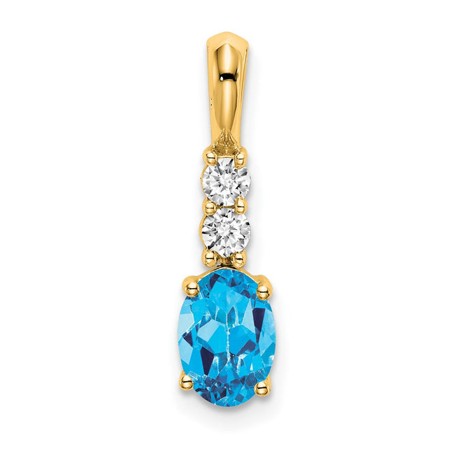 14K Oval Blue Topaz and Diamond Pendant, 19 x 5mm