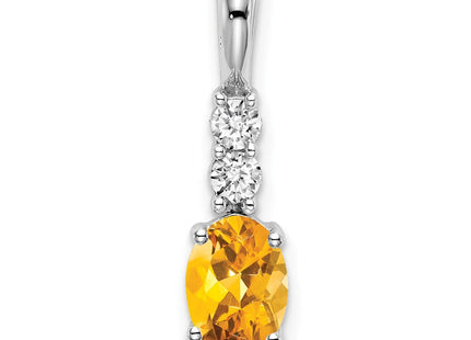 14k White Gold Oval Citrine and Diamond Pendant (Style PM7406-CI-013-WA)