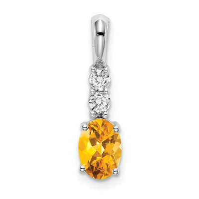 14K white gold diamond oval pendant