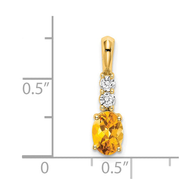 14K Oval Citrine and Diamond Pendant, 19 x 5mm