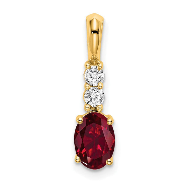 14K Oval Created Ruby and Diamond Pendant, 19 x 5mm